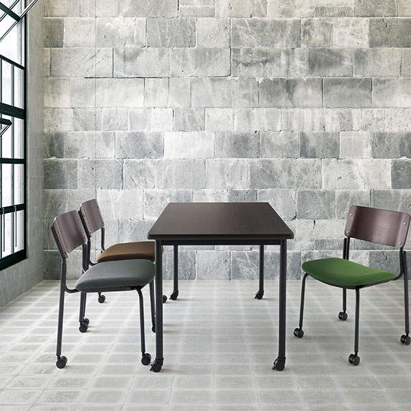 サンケイ スタッキングチェア ミーティングチェア キャスター付き ビニールレザー張り 背合板色ブラウン ワインレッド CM352-MXC-OST-6881