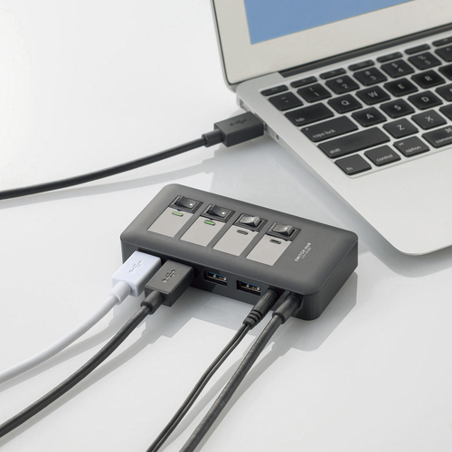 エレコム USBハブ セルフパワー/バスパワー両対応 個別電源スイッチ付 USB3.0対応 マグネット付 4ポート ACアダプタ付 ブラック U3H-S409SBK