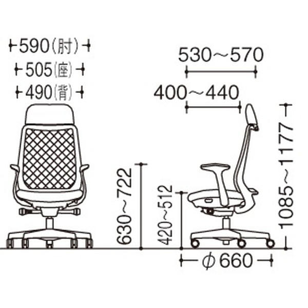 オカムラ オフィスチェア ポータム エクストラスタンダードバック ダークグレーフレーム 背メッシュ ランバーサポート有 固定肘 ナイロンキャスター インターロック ダークグレー CF25XE F1K0