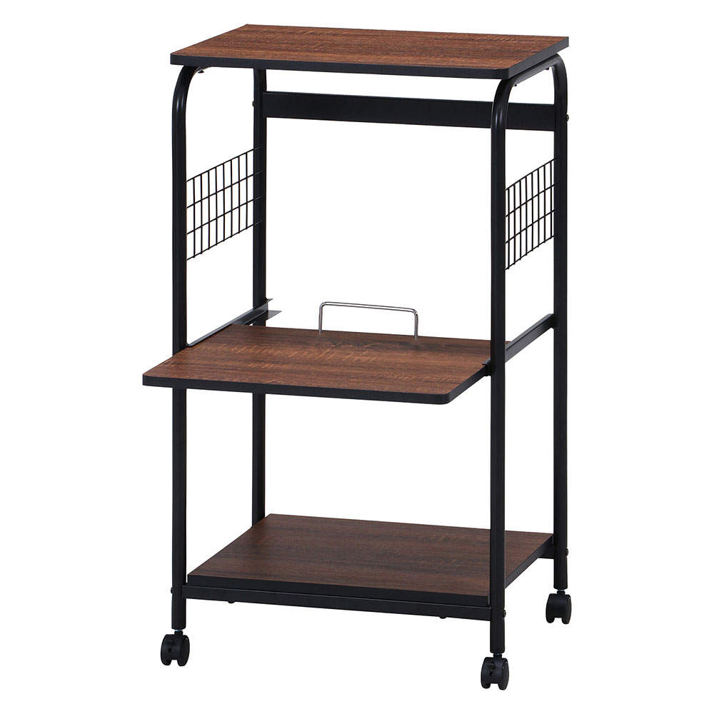 不二貿易 レンジワゴン(スライドレール棚付/キャスター付)ブラック/ブラウン FBC-03-2 BK/BR 15423