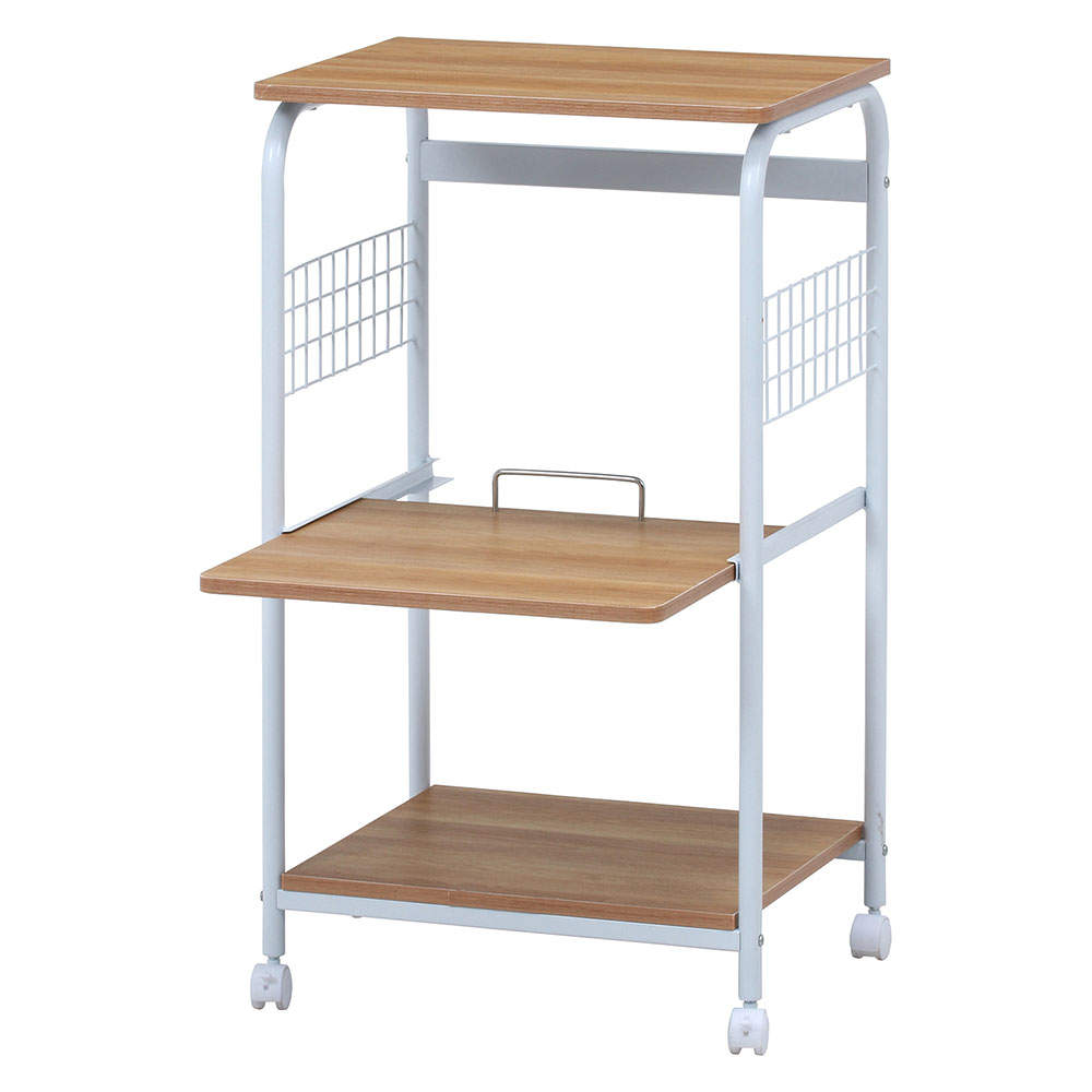 不二貿易 レンジワゴン(スライドレール棚付/キャスター付)ホワイト/ナチュラル FBC-03-2 WH/NA 14640