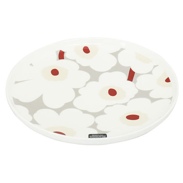 Marimekko マリメッコ Unikko ウニッコ お皿 プレート 25cm ホワイト×ライトグレー×レッド×イエロー
