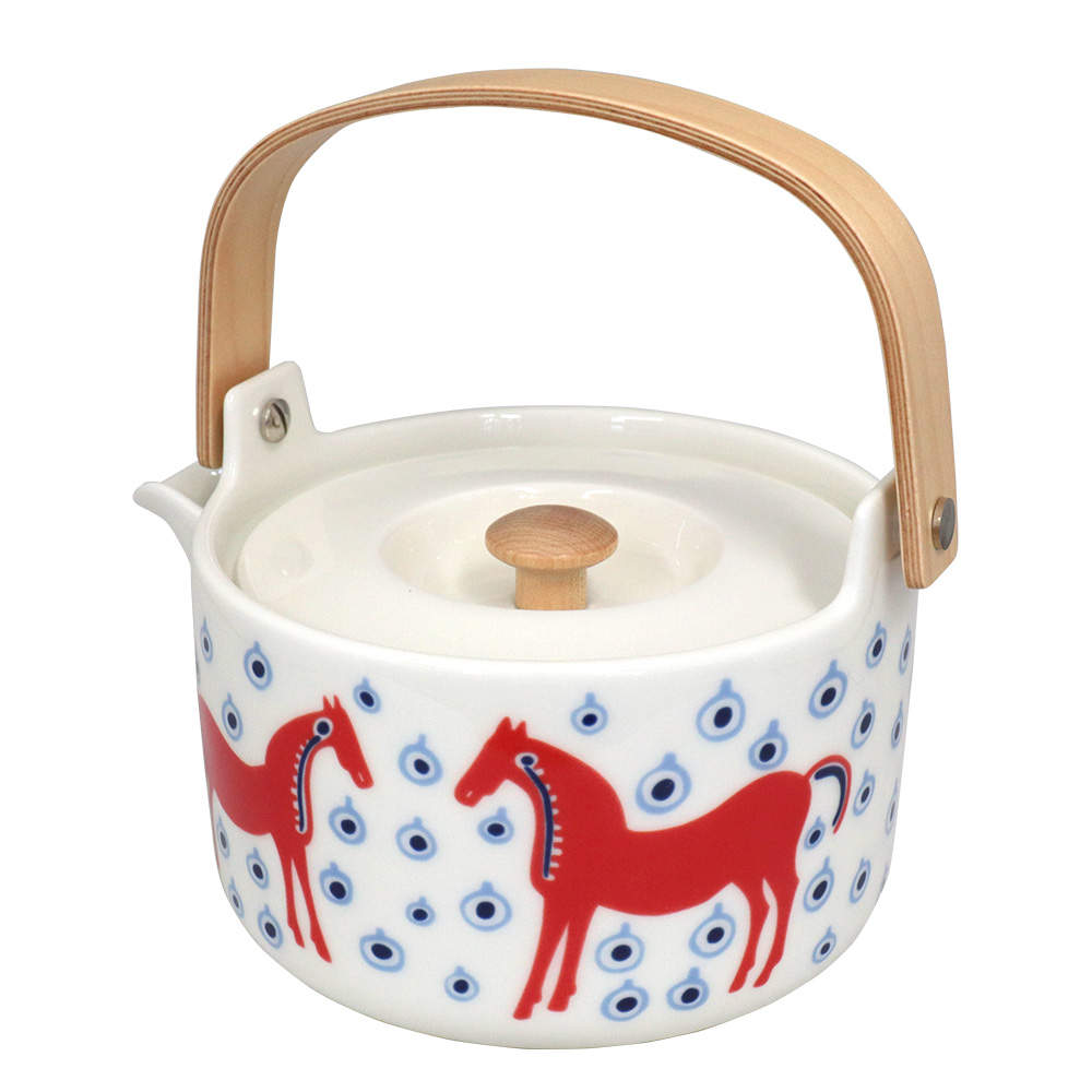 Marimekko マリメッコ Musta Tamma ムスタ タンマ ティーポット 700ml オフホワイト×オレンジレッド×ライトブルー