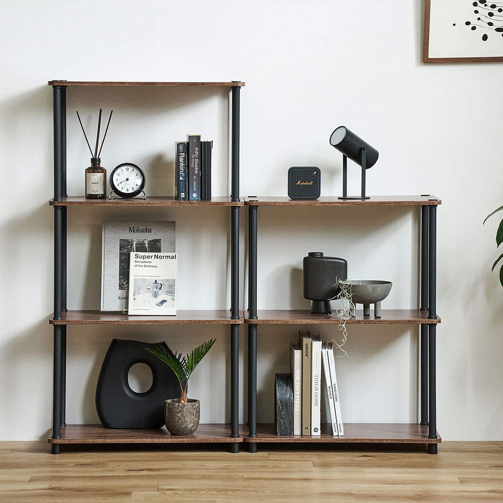 アイリスオーヤマ 組立簡単スチールポールラック 4段ラック ウォールナット/ブラック SPR-4R590