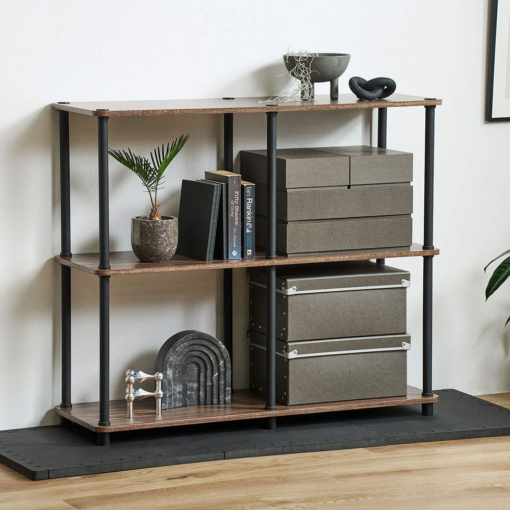 アイリスオーヤマ 組立簡単スチールポールラック 3段ワイドラック ウォールナット/ブラック SPR-3R900