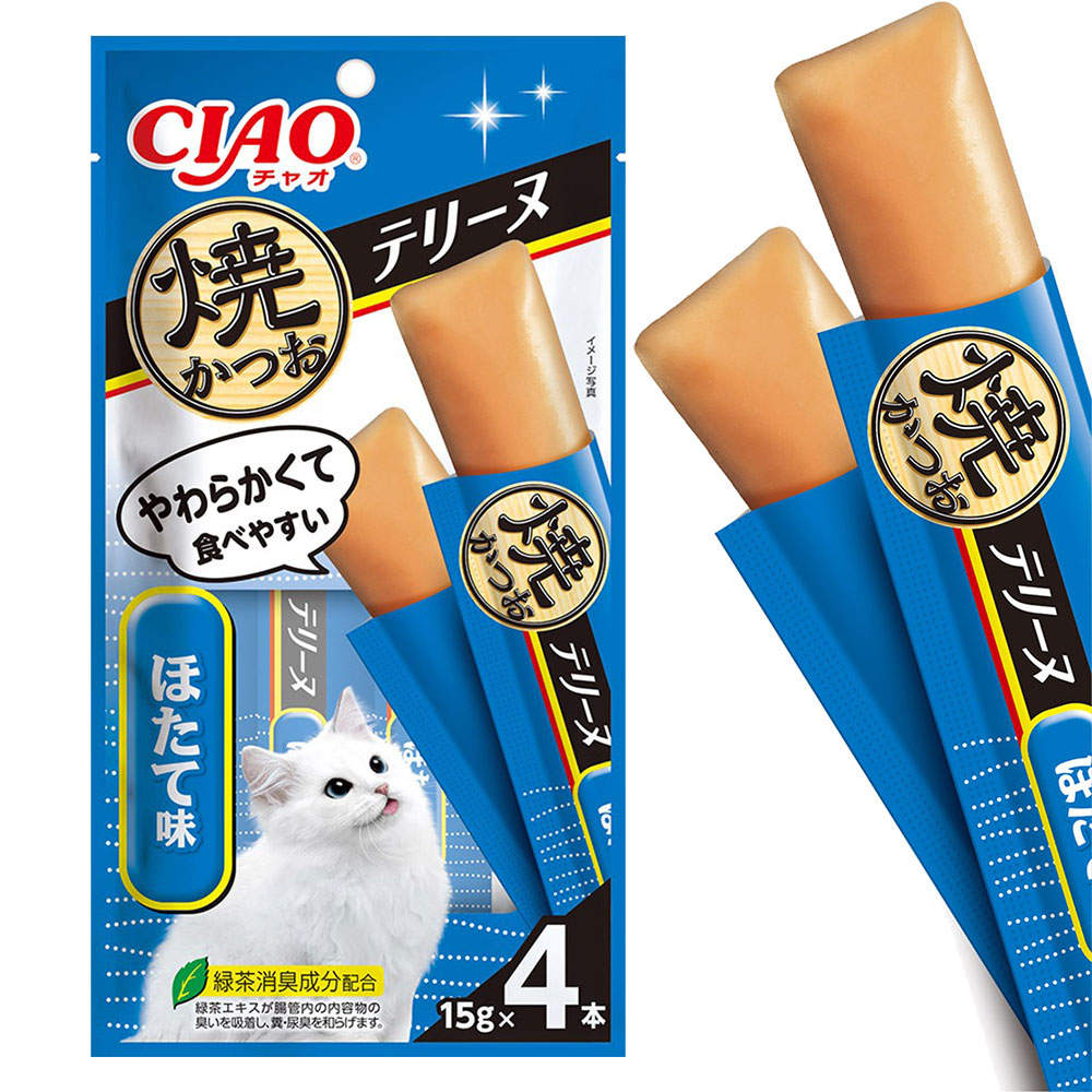【ゆうパケット配送】【送料弊社負担】いなば 焼かつお テリーヌ ほたて味 15g 4本入 6個【他商品と同時購入不可】