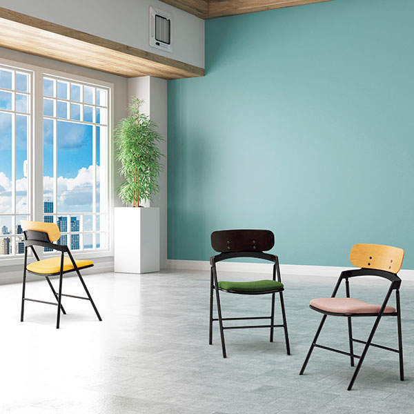 サンケイ 折りたたみ椅子 厚張り 布張り 背合板色ナチュラル ベージュ CF76-MYD-PST-BE