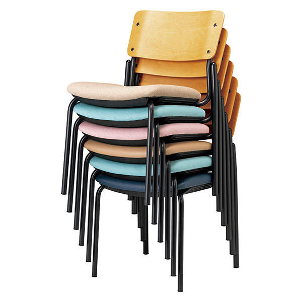 サンケイ スタッキングチェア ミーティングチェア 4本脚 布張り 背合板色ナチュラル セージ CM353-MY-PST-SJ