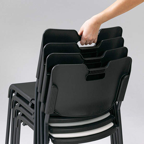 サンケイ スタッキングチェア ミーティングチェア 座パッド付 ビニールレザー張り ブルー 4脚セット CM485-MX-MG-6038