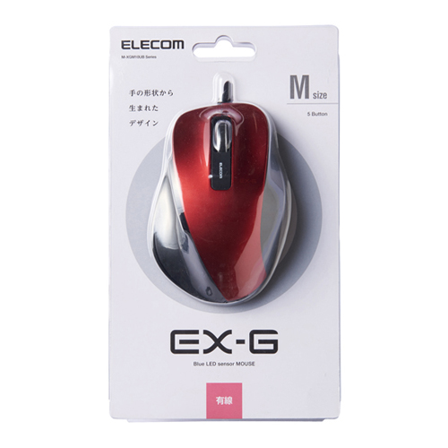 エレコム 有線マウス 握りの極み USB接続 BlueLEDマウス Mサイズ 5ボタン レッド M-XGM10UBRD