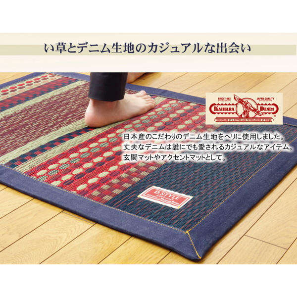 イケヒコ 純国産 袋織い草マット Fラルフ 約70×120cm ブルー