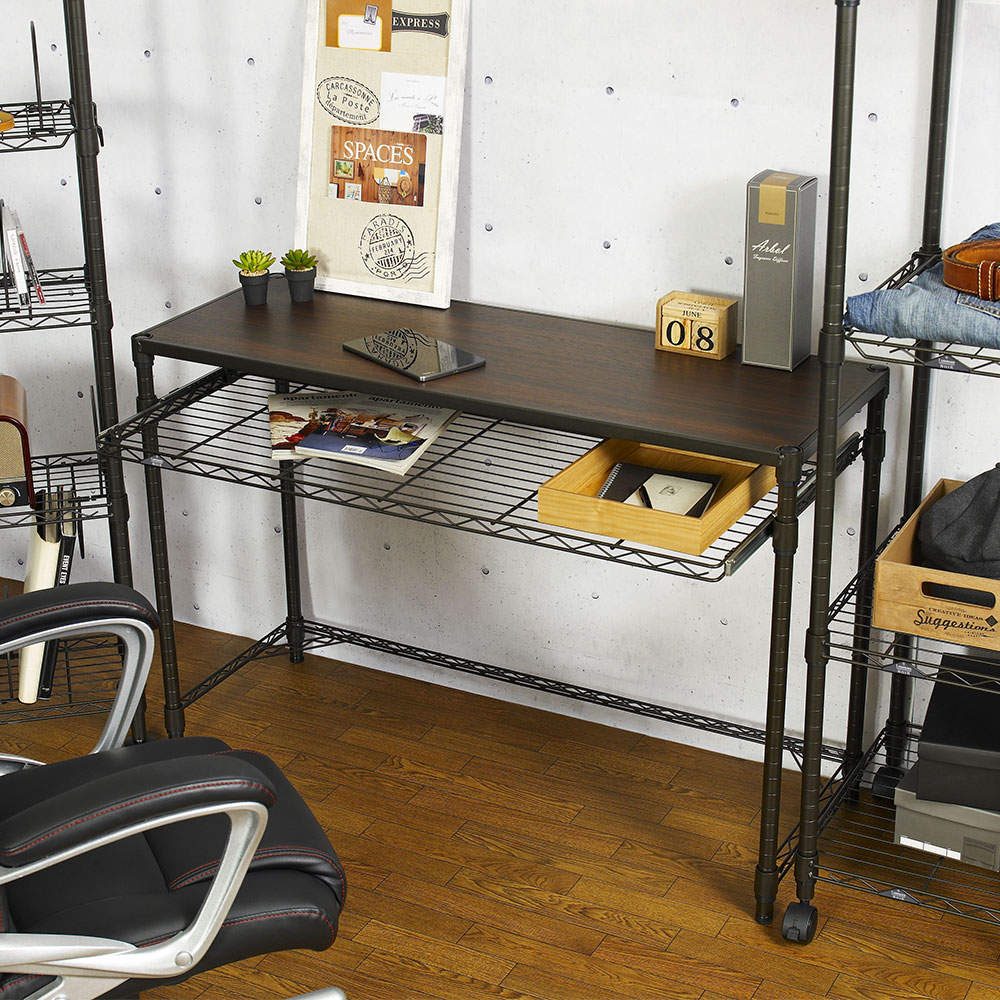 ルミナス ノワール デスク 引き出し付 幅111cm ブラック 黒 防錆 艶なし NO1175-HD