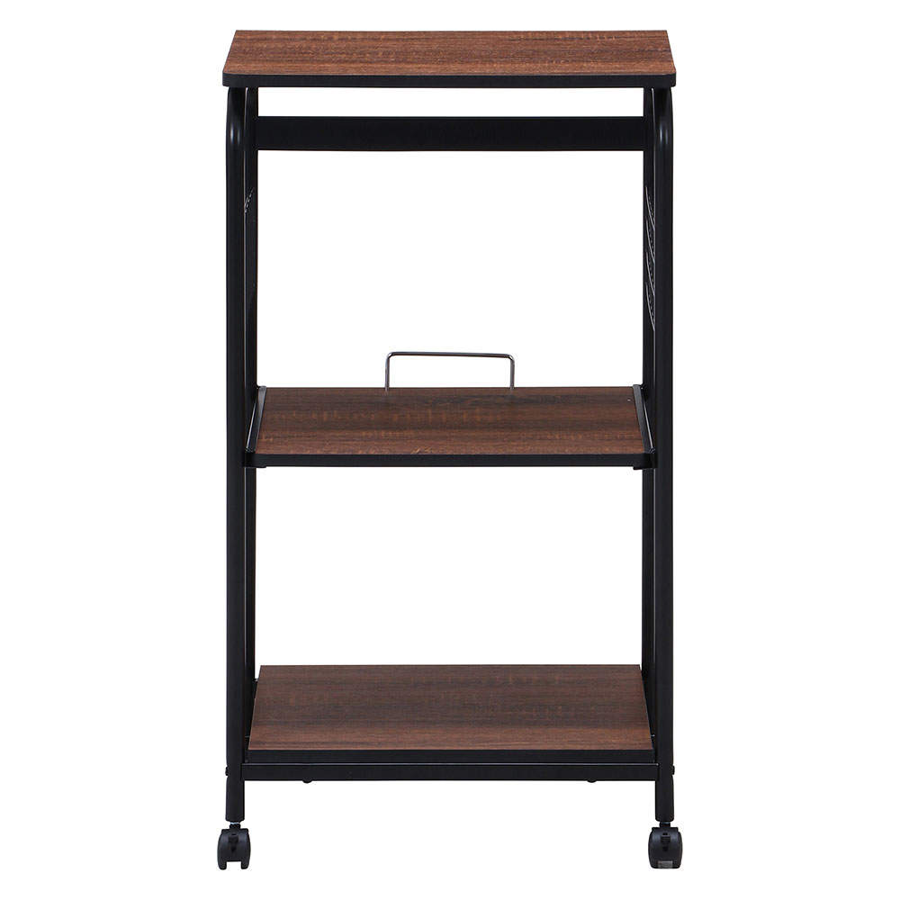 不二貿易 レンジワゴン(スライドレール棚付/キャスター付)ブラック/ブラウン FBC-03-2 BK/BR 15423
