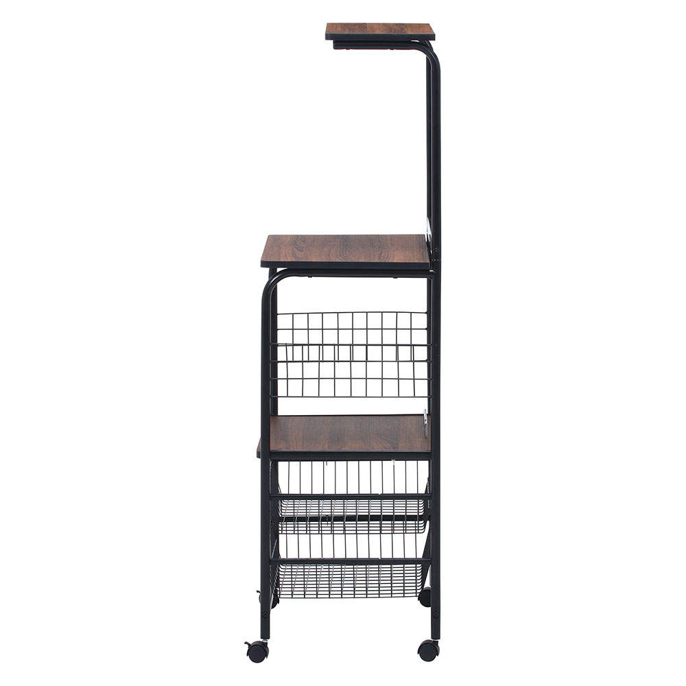 不二貿易 レンジワゴン(スライドレール棚付/かご付/キャスター付)ブラック/ブラウン FBC-03-1 BK/BR 14637
