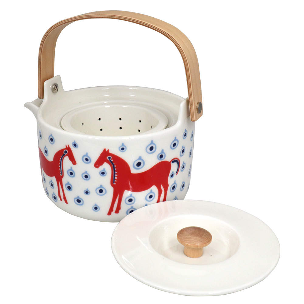 Marimekko マリメッコ Musta Tamma ムスタ タンマ ティーポット 700ml オフホワイト×オレンジレッド×ライトブルー