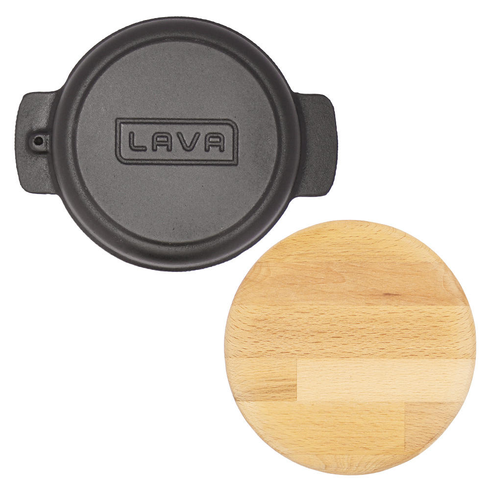 LAVA 鋳鉄ホーロー鍋 ラウンドディッシュ 14cm サービングプラッター付き ECO Black LV0065