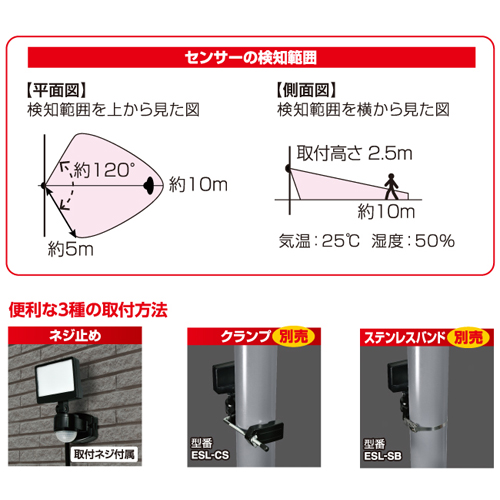 朝日電器 ELPA LEDセンサーライト 1灯 コンセント式 (AC電源) 屋外用