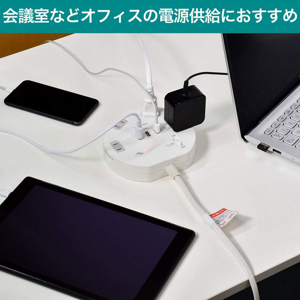 ELPA 電源タップ 集中スイッチ 雷ガード AC4個口 USB-A 3ポート 2m WLS-LS402RUSB(W)