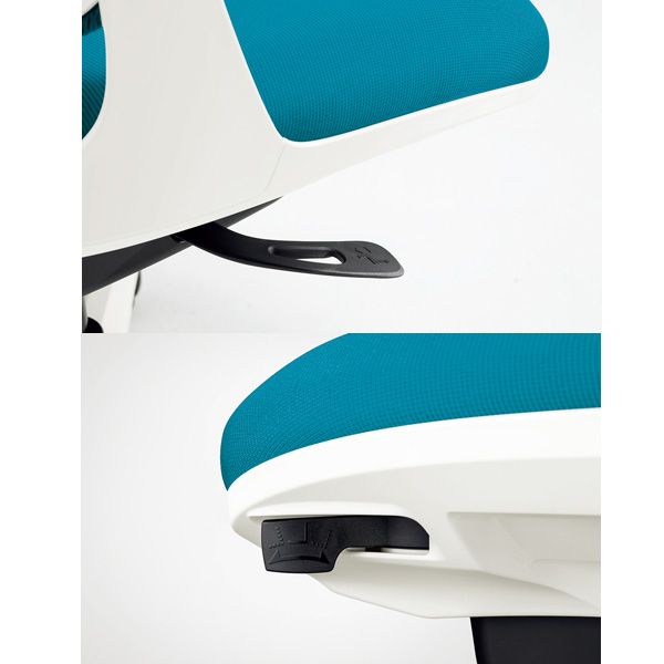 ライオン事務器 オフィスチェアー RIDE サークルアームタイプ ターコイズブルー 背フレーム色：ホワイト脚ベース：ブラック