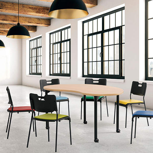 サンケイ スタッキングチェア ミーティングチェア 座パッド付 ビニールレザー張り アイボリー 4脚セット CM485-MX-MG-6068