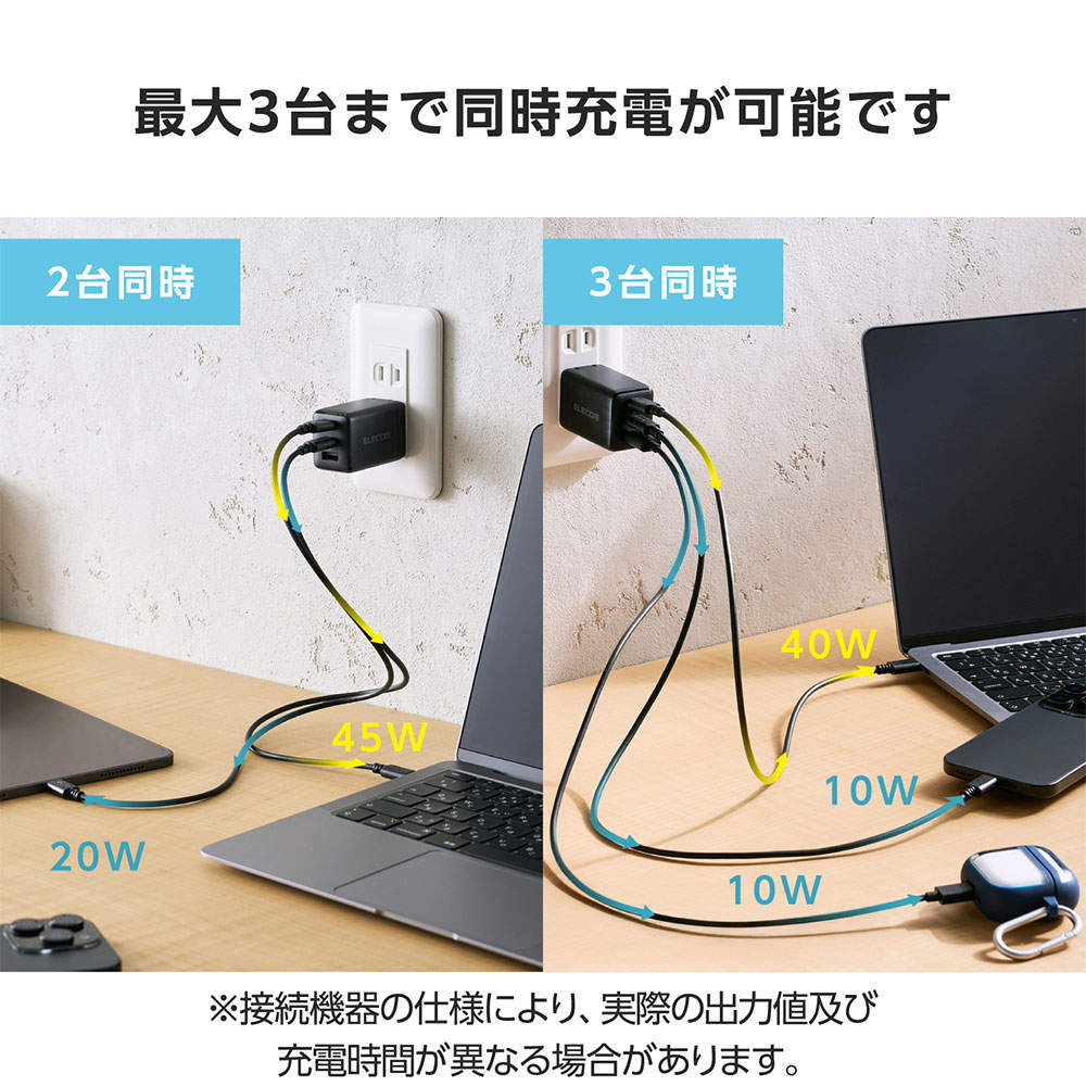 エレコム USB Power Delivery 67W AC充電器(C×2 A×1) ブラック EC-AC10367BK