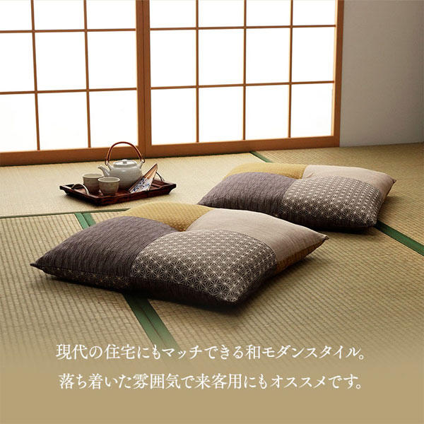 【ポイント10倍】イケヒコ 座布団 和風パッチワーク柄 60×60cm ブラウン