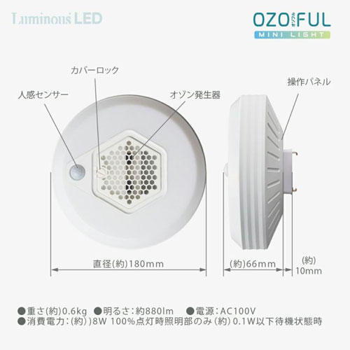 ルミナス オゾン発生器搭載シーリングライト OZOFUL 小型モデル 引掛けタイプ 昼白色 OZMH-W60N