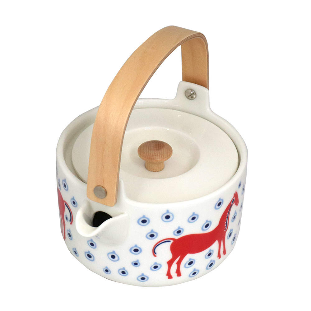 Marimekko マリメッコ Musta Tamma ムスタ タンマ ティーポット 700ml オフホワイト×オレンジレッド×ライトブルー