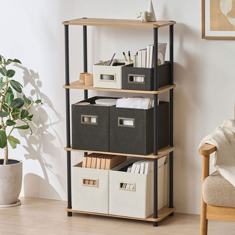 アイリスオーヤマ 組立簡単スチールポールラック 4段ラック ナチュラル/ブラック SPR-4R590