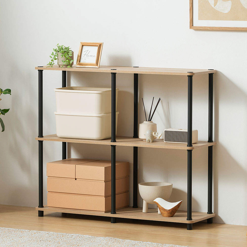 アイリスオーヤマ 組立簡単スチールポールラック 3段ワイドラック ナチュラル/ブラック SPR-3R900