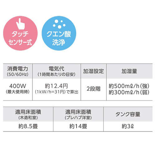 C：NET スチーム式加湿器 3.0L ホワイト CDKN301WH