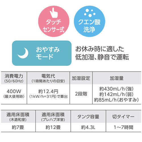 C：NET スチーム式加湿器 4.5L ホワイト CDKN405WH