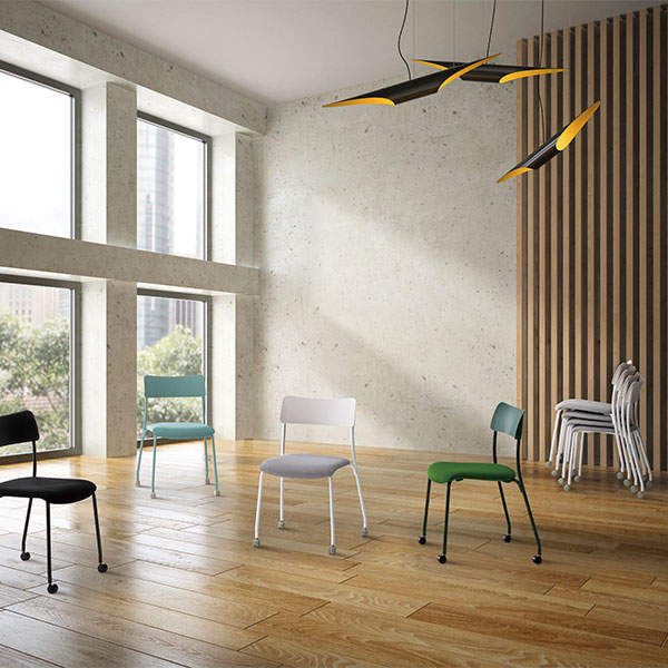 サンケイ スタッキングチェア ミーティングチェア キャスター付き 布張り ワントーン セージ 4脚セット CM102-MYC-PST-SJ