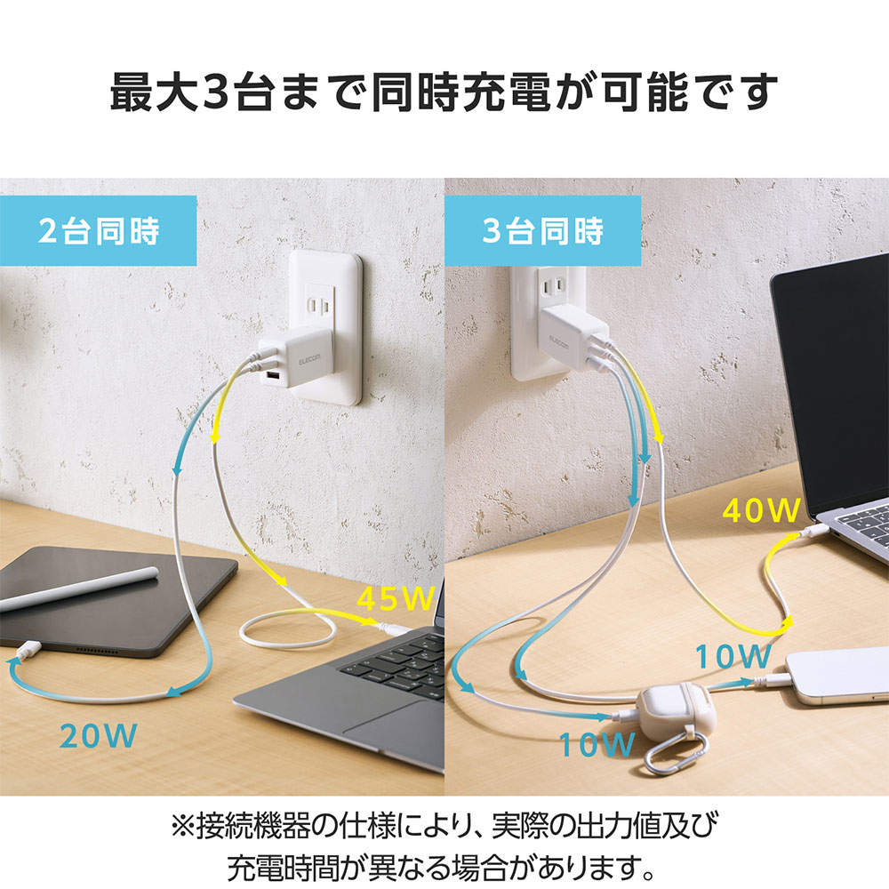 【送料弊社負担】エレコム USB Power Delivery 67W AC充電器 (C×2 A×1) ホワイト EC-AC10367WH【他商品と同時購入不可】