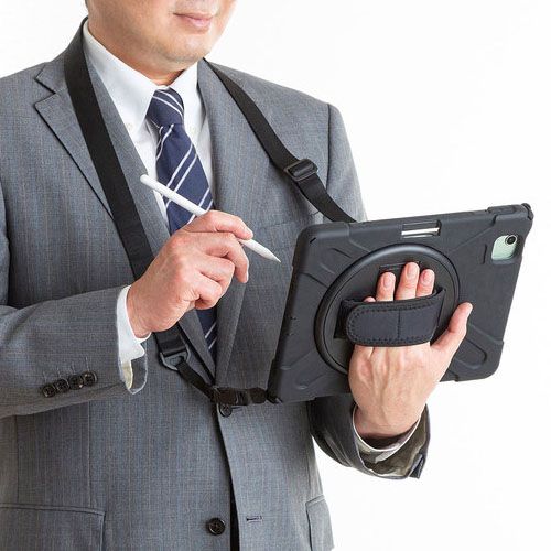 サンワサプライ iPad Air 耐衝撃ケース (ハンドル、スタンド、ショルダーベルト付き) PDA-IPAD1717BK