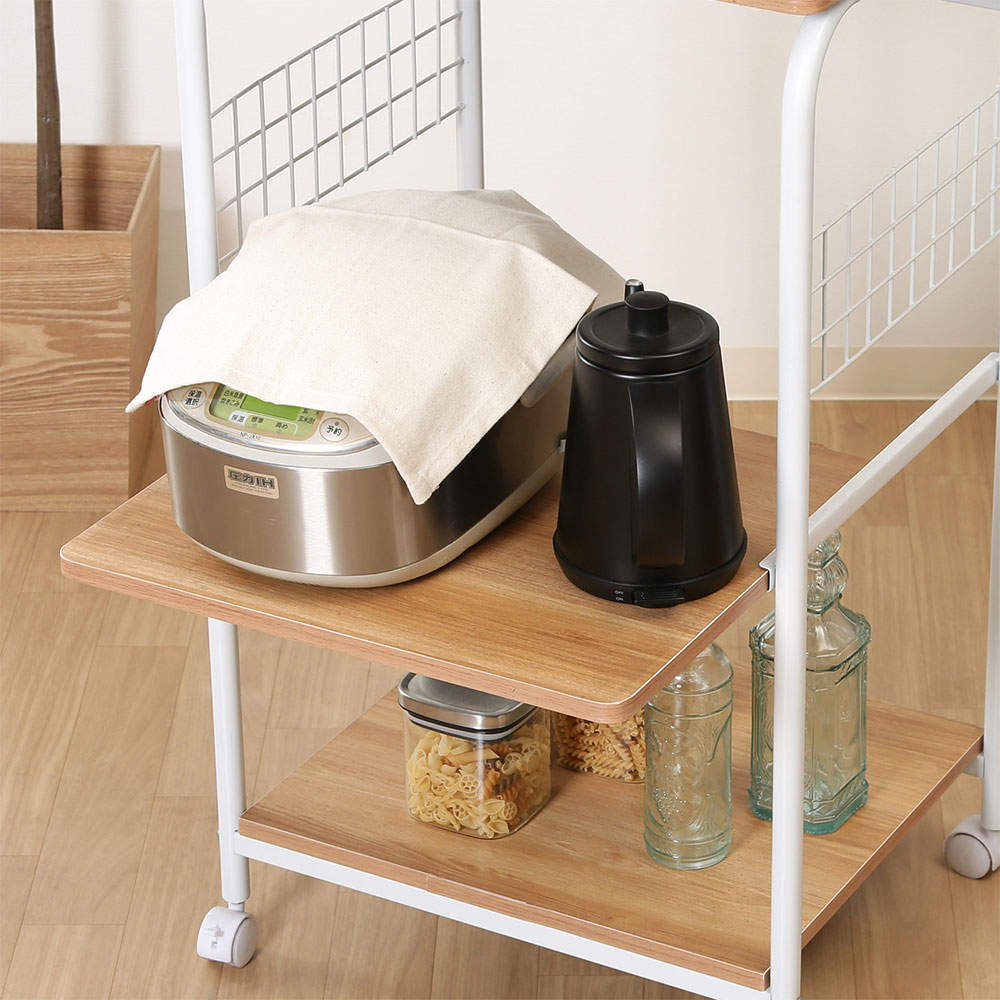 不二貿易 レンジワゴン(スライドレール棚付/キャスター付)ホワイト/ナチュラル FBC-03-2 WH/NA 14640