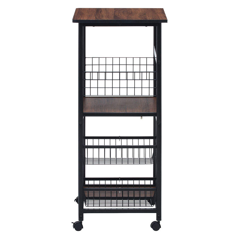 不二貿易 レンジワゴン(スライドレール棚付/かご付/キャスター付)ブラック/ブラウン FBC-9812 BK/BR 14638