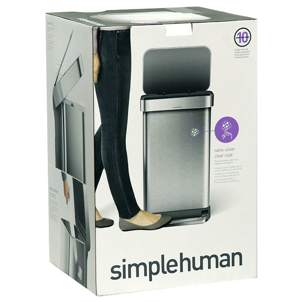 Simplehuman ゴミ箱 レクタンギュラー ステップカン ポケット付 45L ホワイト CW2027