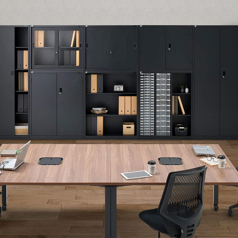 生興 ALZシリーズ スチール引戸書庫 ブラック W880xD380×H750mm ALZK-S32