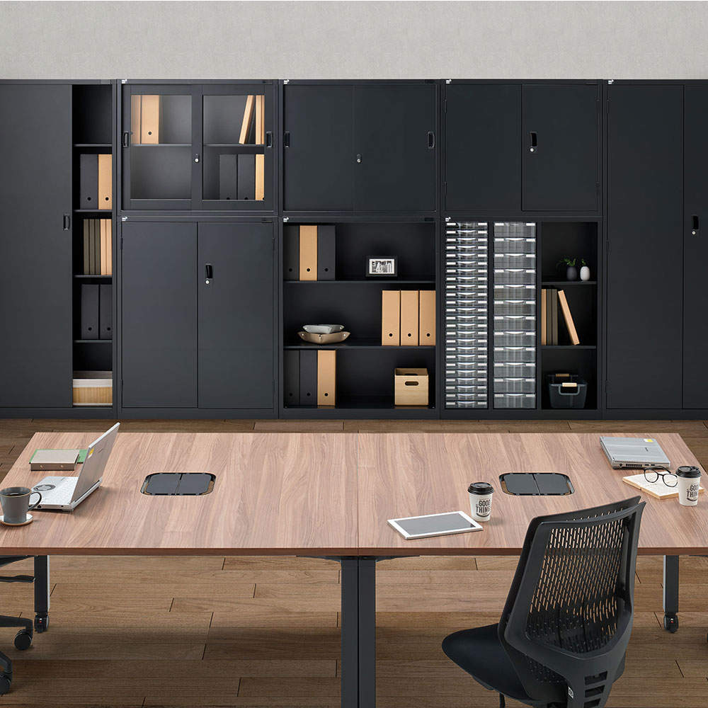 生興 ALZシリーズ ガラス引戸書庫 ブラック W880xD380×H750mm ALZK-G32