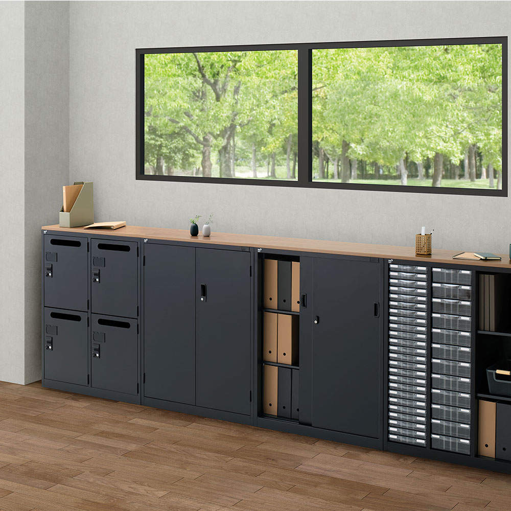 生興 ALZシリーズ スチール引戸書庫 ブラック W880xD380×H1110mm ALZK-S34