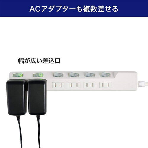 ELPA 電源タップ 耐雷スイッチ付タップ AC6個口 1m ホワイト WLK-61S(W)