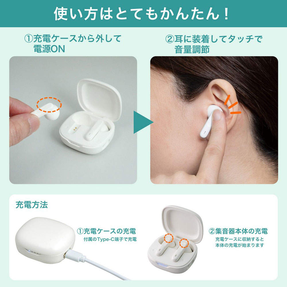 ELPA 集音器 イヤリスチャージ イヤホン型 両耳用 インナーイヤー型 AS-E003