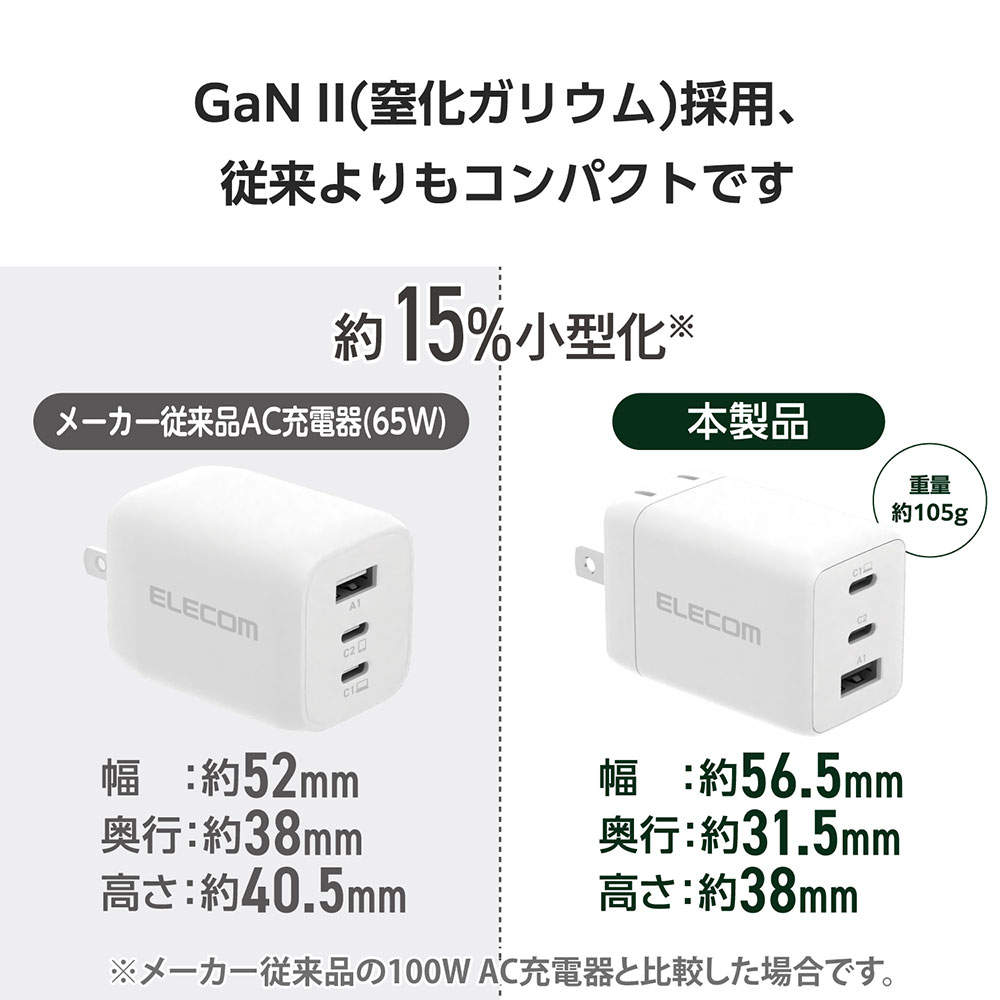【送料弊社負担】エレコム USB Power Delivery 67W AC充電器 (C×2 A×1) ホワイト EC-AC10367WH【他商品と同時購入不可】