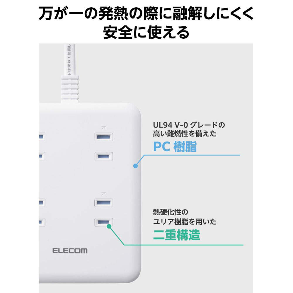 【送料弊社負担】エレコム タップ USB付きコードタップ AC8口 USB-A 2ポート Type-C 1ポート 2.5m ホワイト ECT-44-8A2C25WH【他商品と同時購入不可】