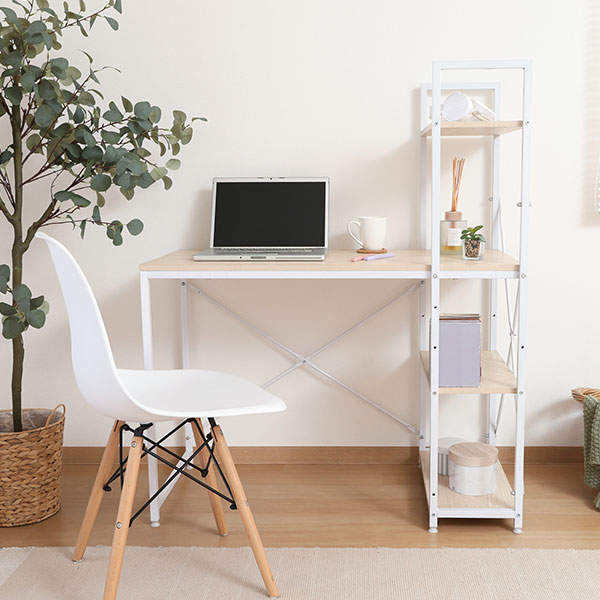 不二貿易 ラック付きデスク アチーブ W1010×D530×H1220mm オーク