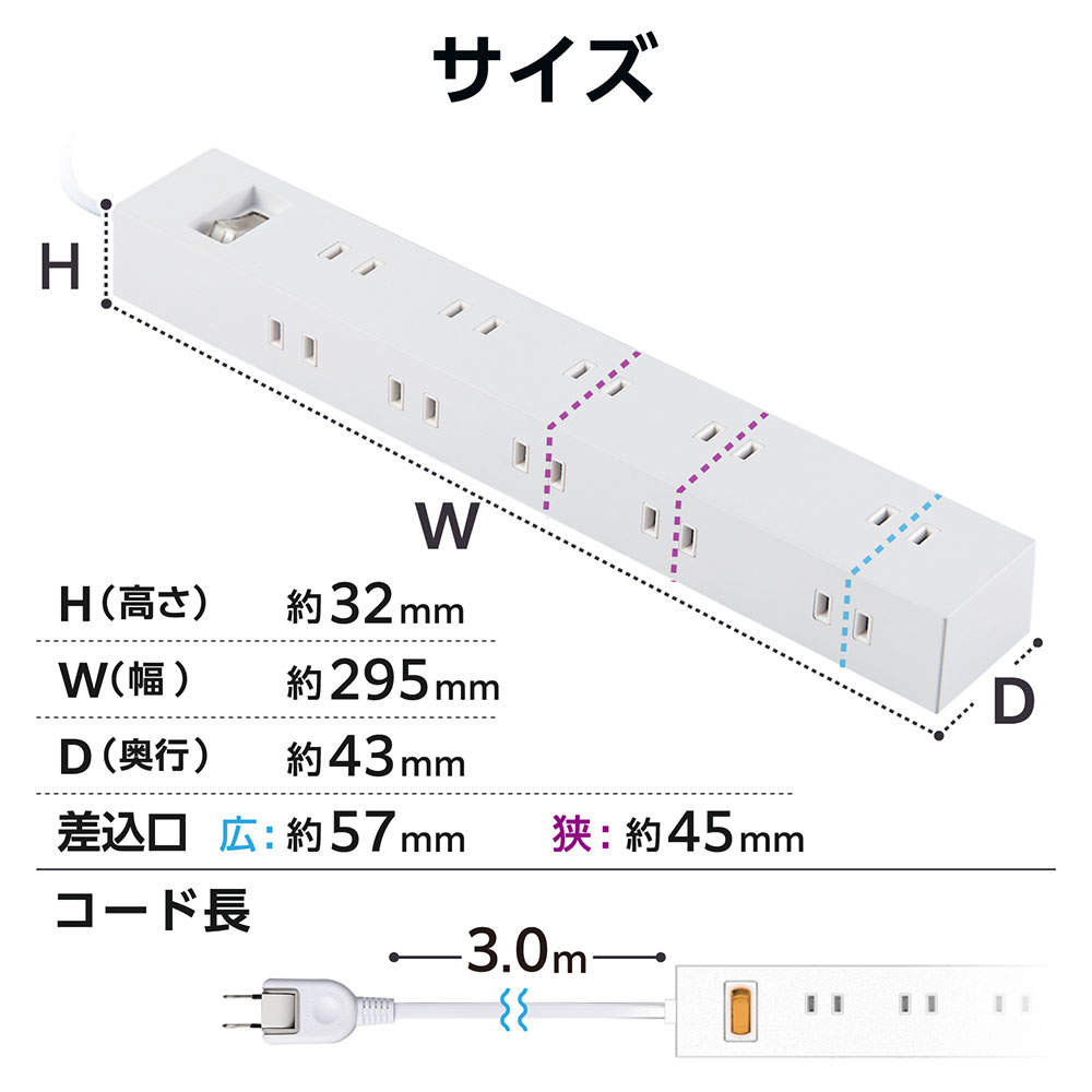 【送料弊社負担】エレコム 一括スイッチ付上面5口 側面5口タップ 3.0m ホワイト ECT-1530WH【他商品と同時購入不可】