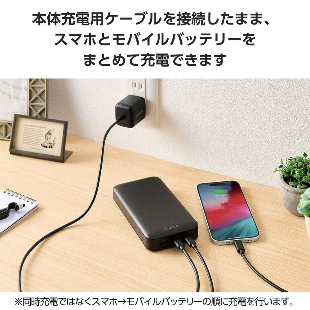エレコム モバイルバッテリー 20000mAh 65W Type-C 2ポート USB-A 1ポート PSE認証 ブラック EC-C17LBK