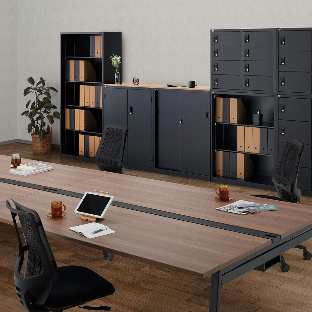 生興 ALZシリーズ スチール引戸書庫 ブラック W880xD380×H750mm ALZK-S32