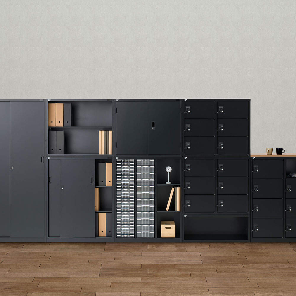 生興 ALZシリーズ スチール引戸書庫 ブラック W880xD380×H750mm ALZK-S32